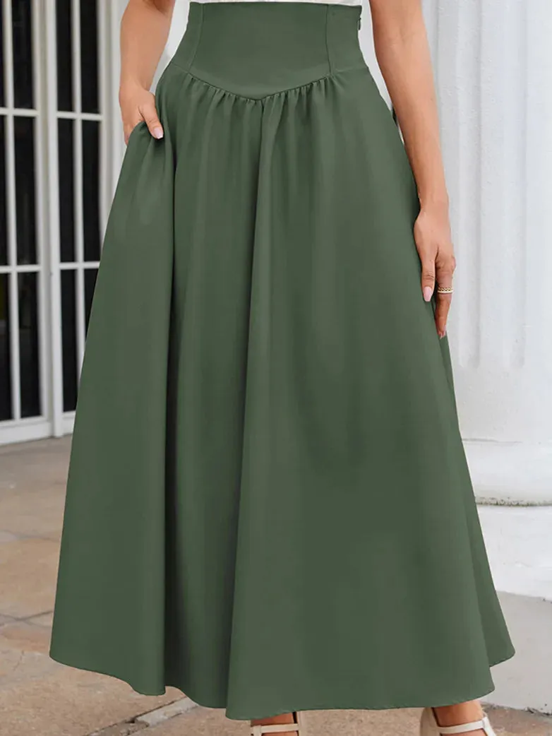 Women Renaissance Elastic High Waist Swing Skirt with Pockets