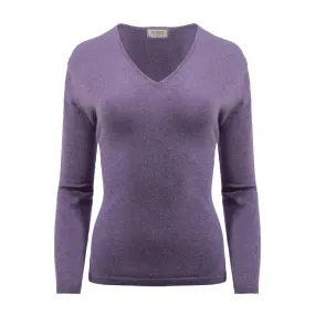 Women's 100% Cashmere V-Neck Jumper Dunedin Cashmere Heather