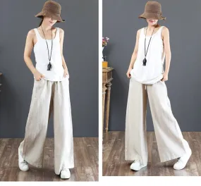 Womens Linen Pants - Loose Fitting Minimalist Elegant With Pocket - Womans Casual Pants - Soft Loose Pants - Wide Leg Trousers - Elastic