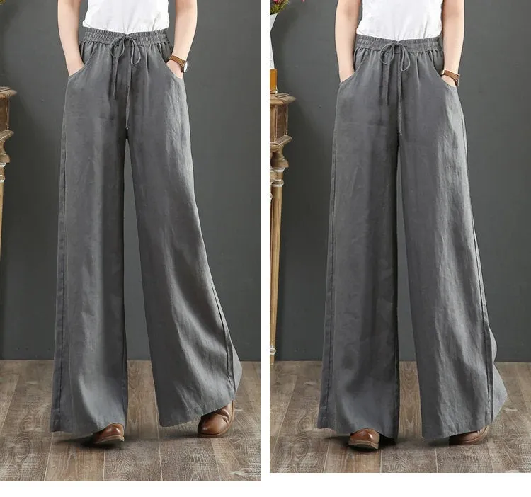 Womens Linen Pants - Loose Fitting Minimalist Elegant With Pocket - Womans Casual Pants - Soft Loose Pants - Wide Leg Trousers - Elastic