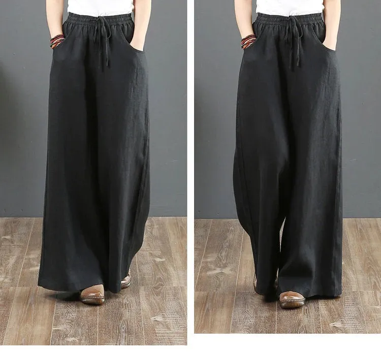 Womens Linen Pants - Loose Fitting Minimalist Elegant With Pocket - Womans Casual Pants - Soft Loose Pants - Wide Leg Trousers - Elastic