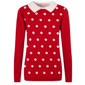 Women's red polka dot vintage lapel sweater