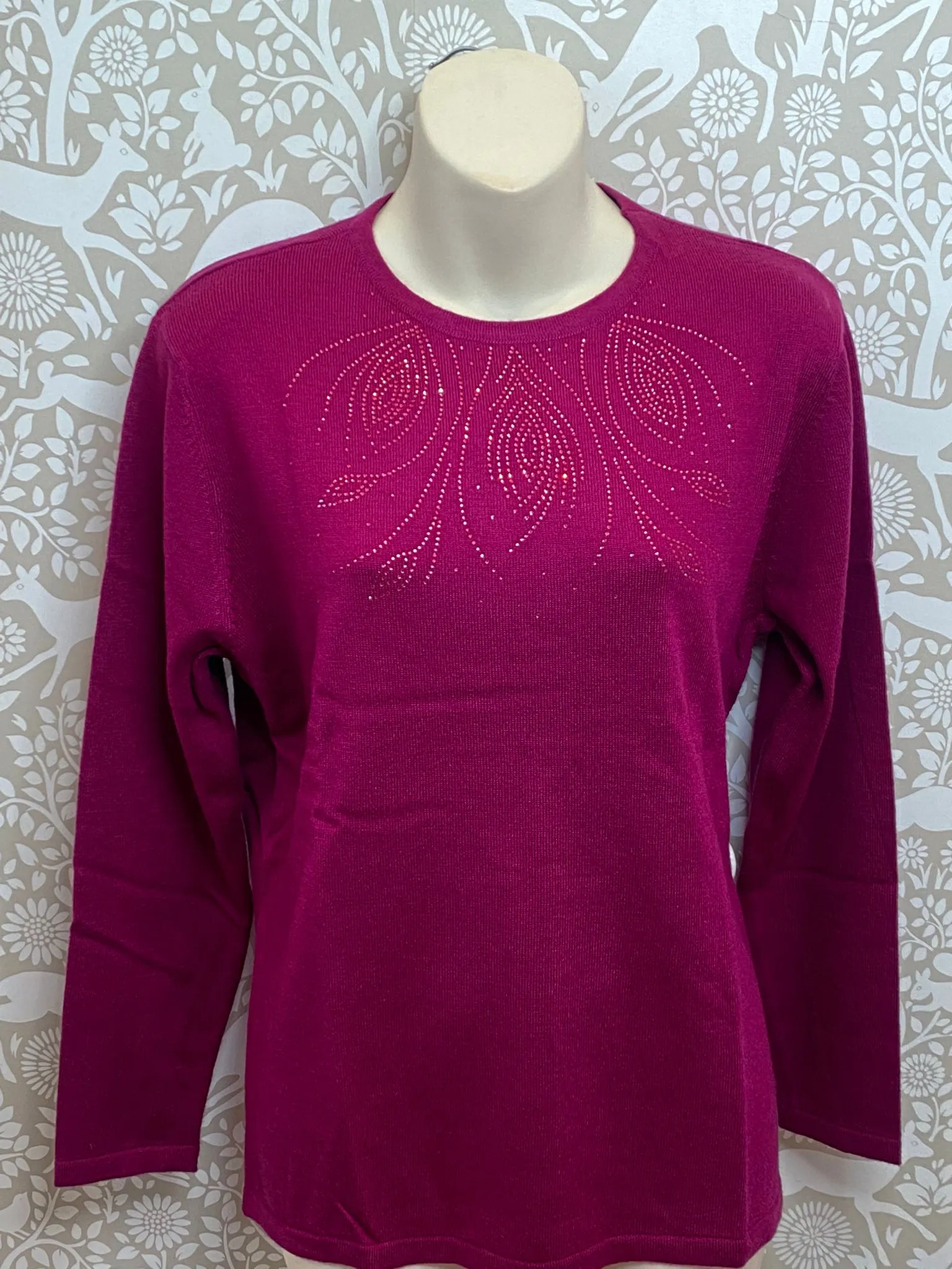 Wool blend round neck knit with heat stone detail Castle Pf154