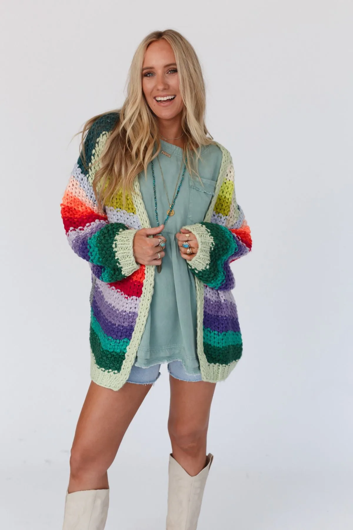 Wrapped up in Color Knit Cardigan - Green Multi