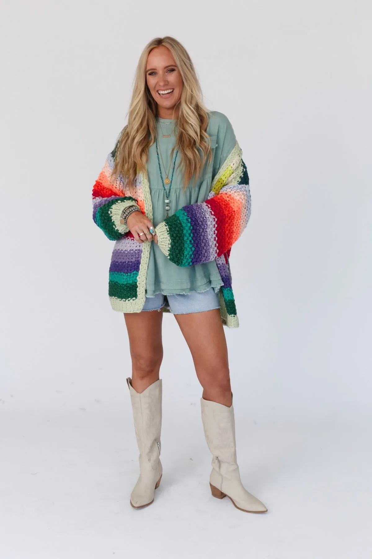 Wrapped up in Color Knit Cardigan - Green Multi