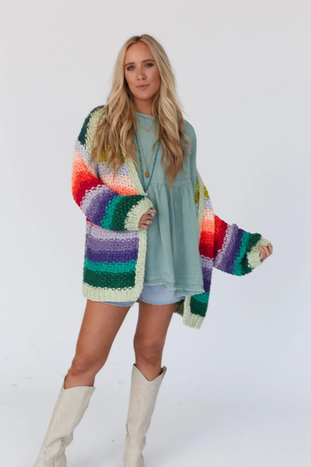 Wrapped up in Color Knit Cardigan - Green Multi