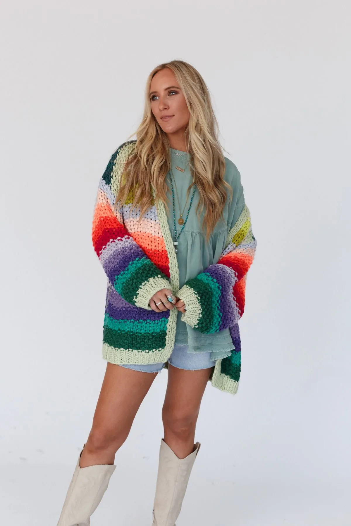 Wrapped up in Color Knit Cardigan - Green Multi