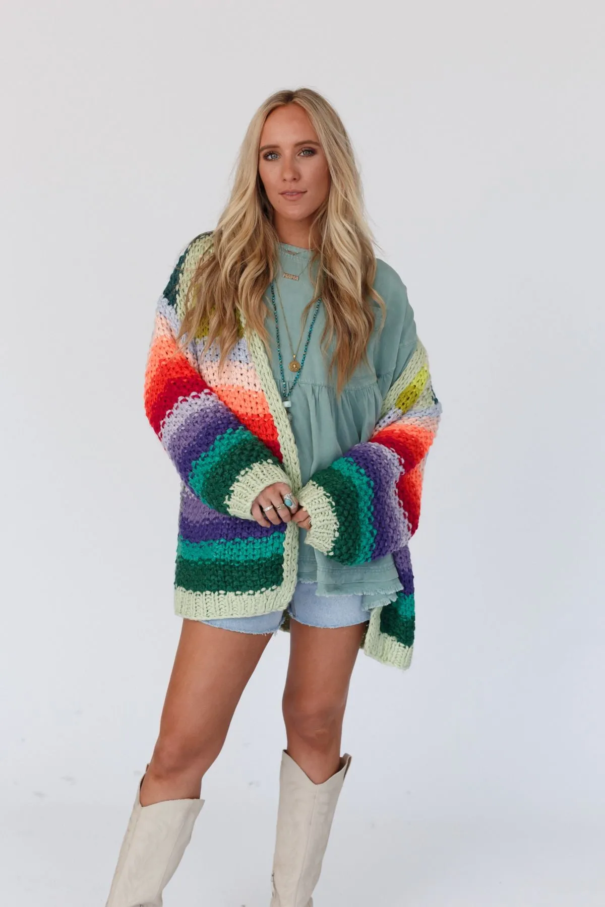 Wrapped up in Color Knit Cardigan - Green Multi