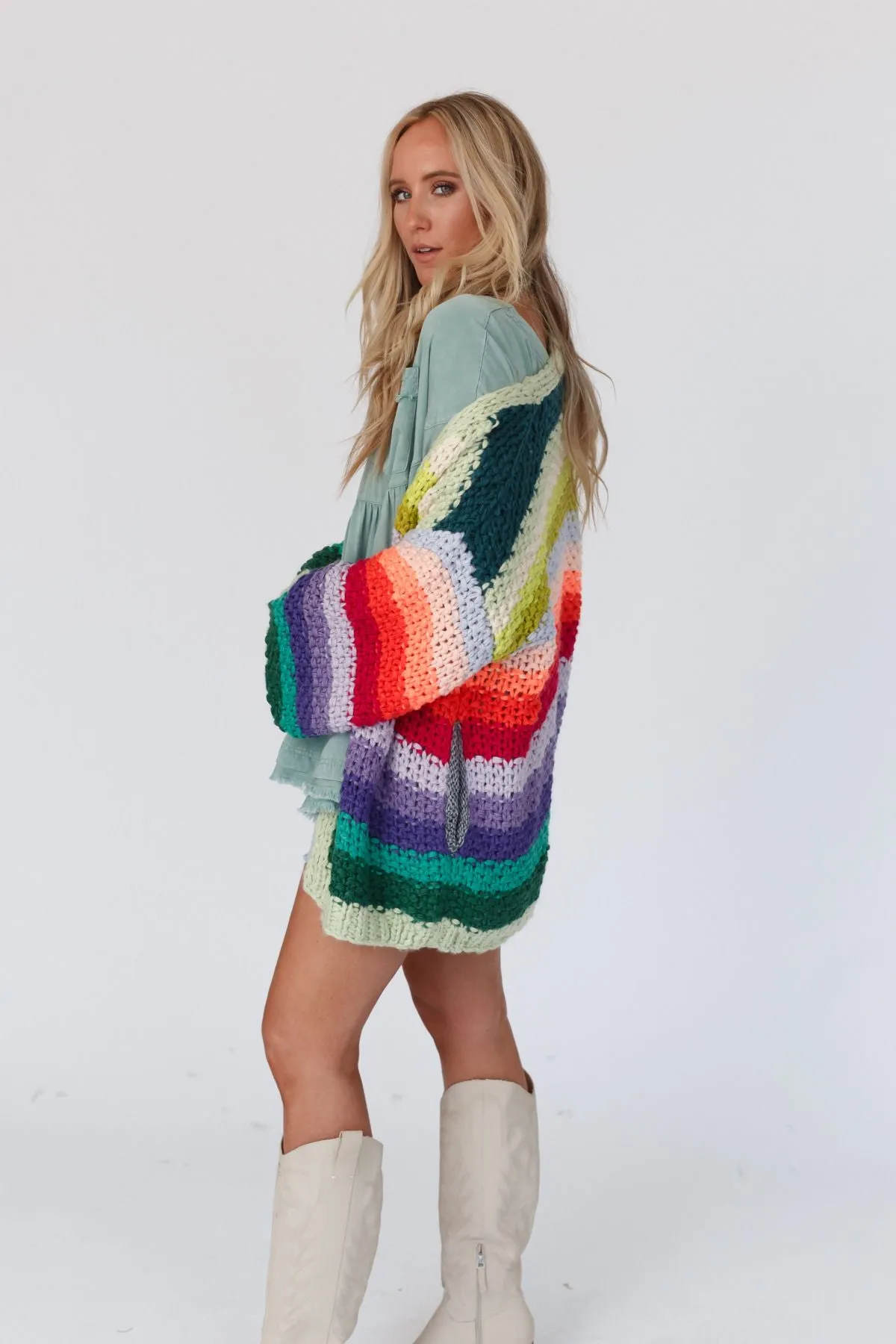 Wrapped up in Color Knit Cardigan - Green Multi