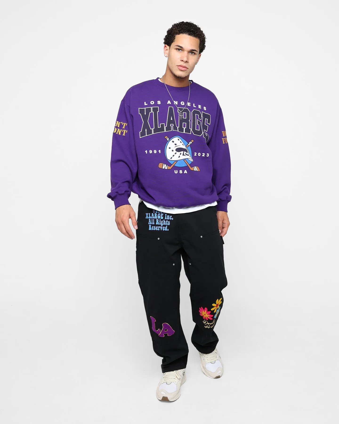 X-Large Hockey Crewneck Sweatshirt Purple