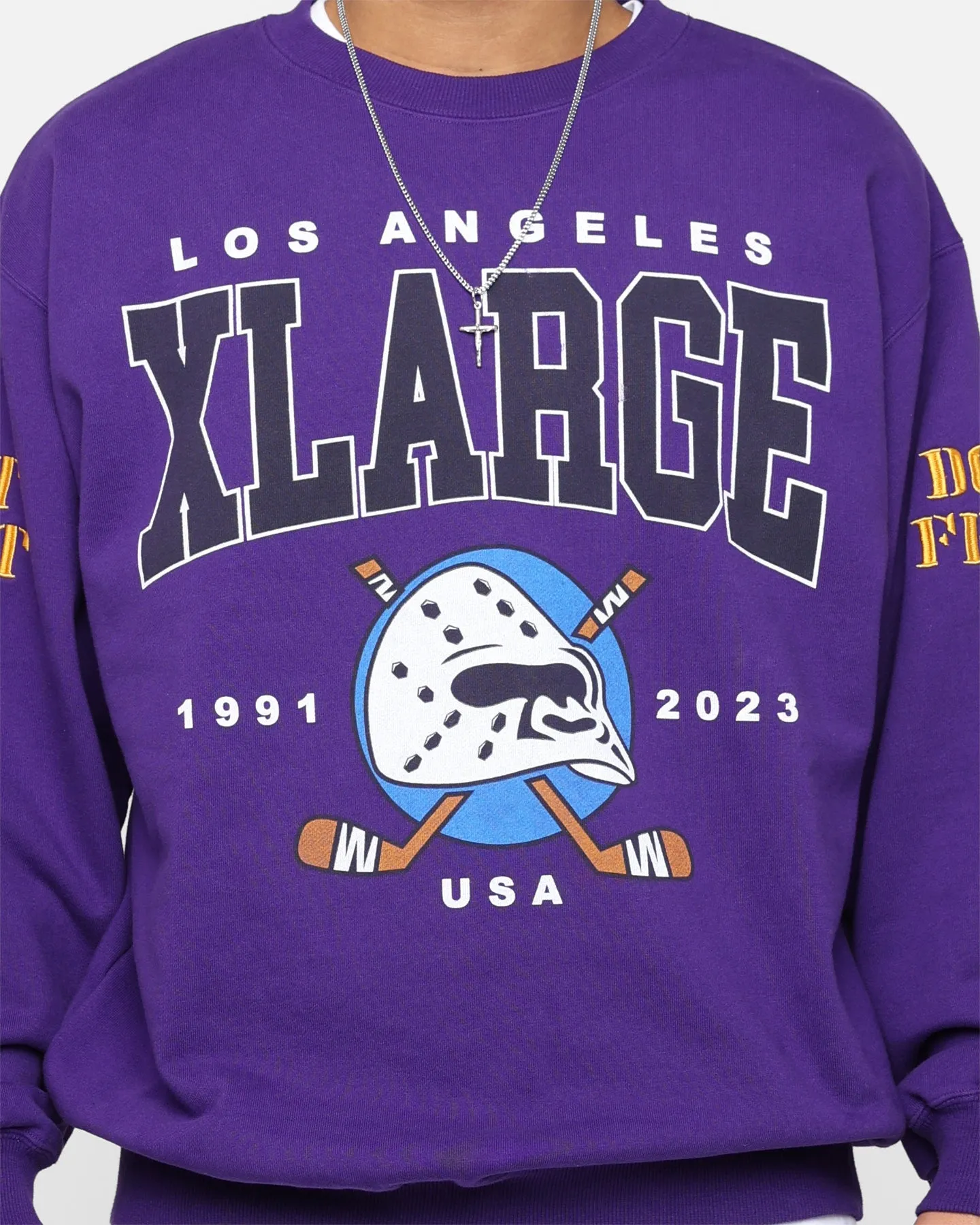 X-Large Hockey Crewneck Sweatshirt Purple