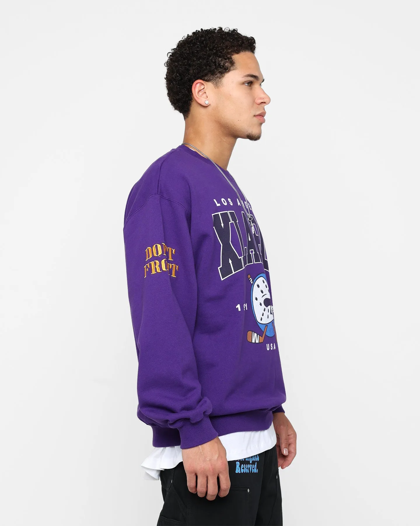 X-Large Hockey Crewneck Sweatshirt Purple