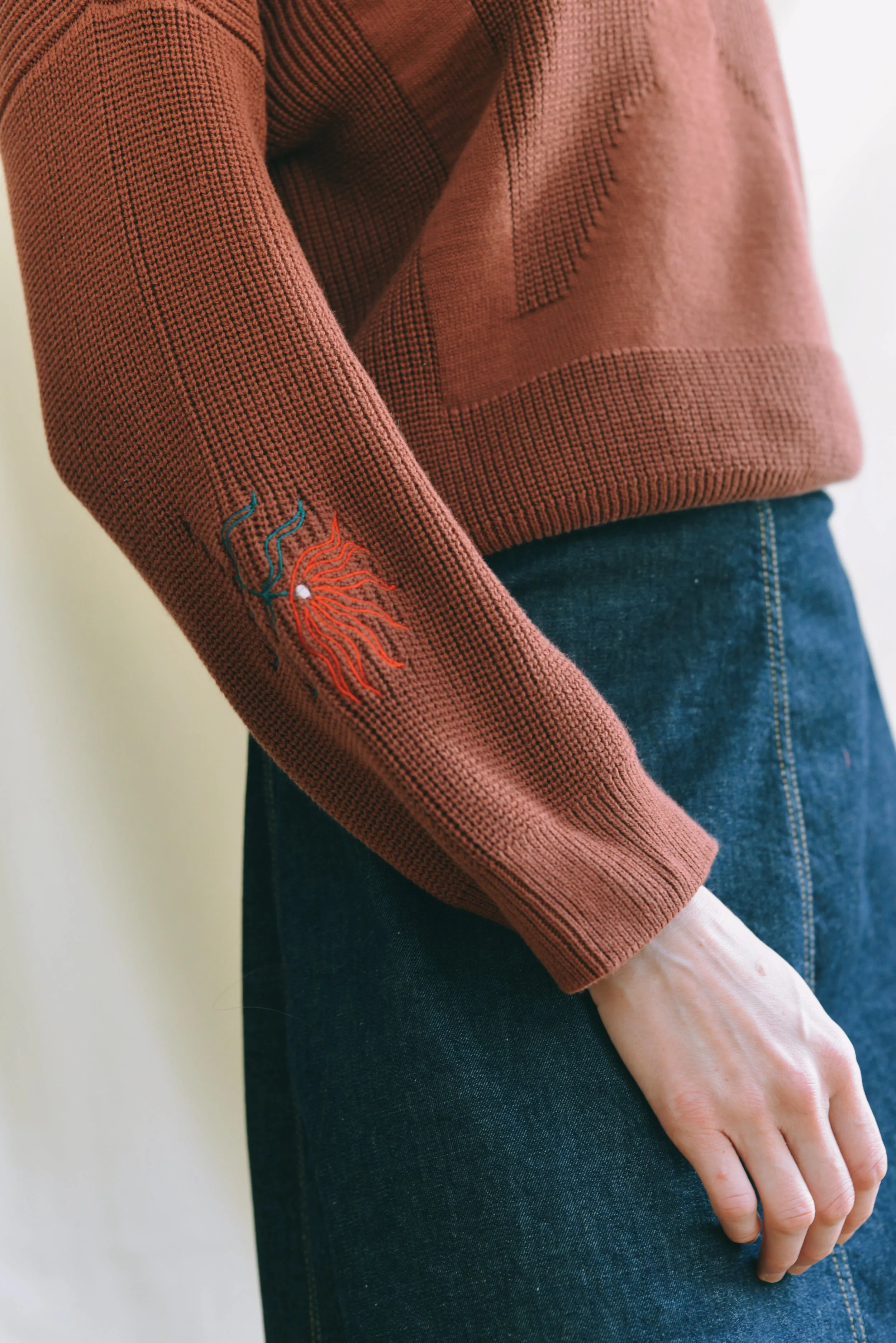 x Madeleine Kemsley collab MOA jumper rust