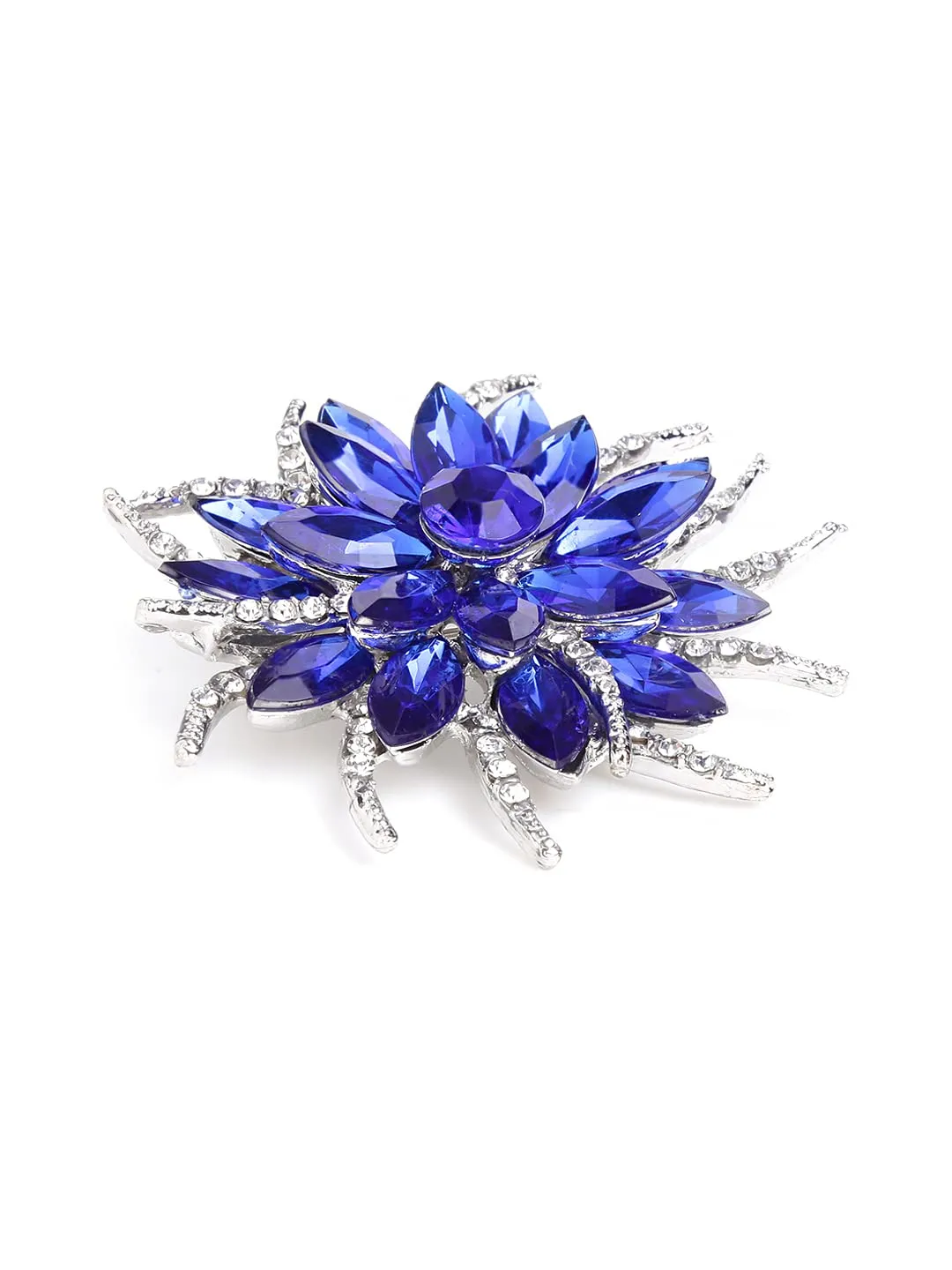 Yellow Chimes Floral Brooch for Women Elegant Blue Crystal Floral Shaped Brooch for Women and Girls