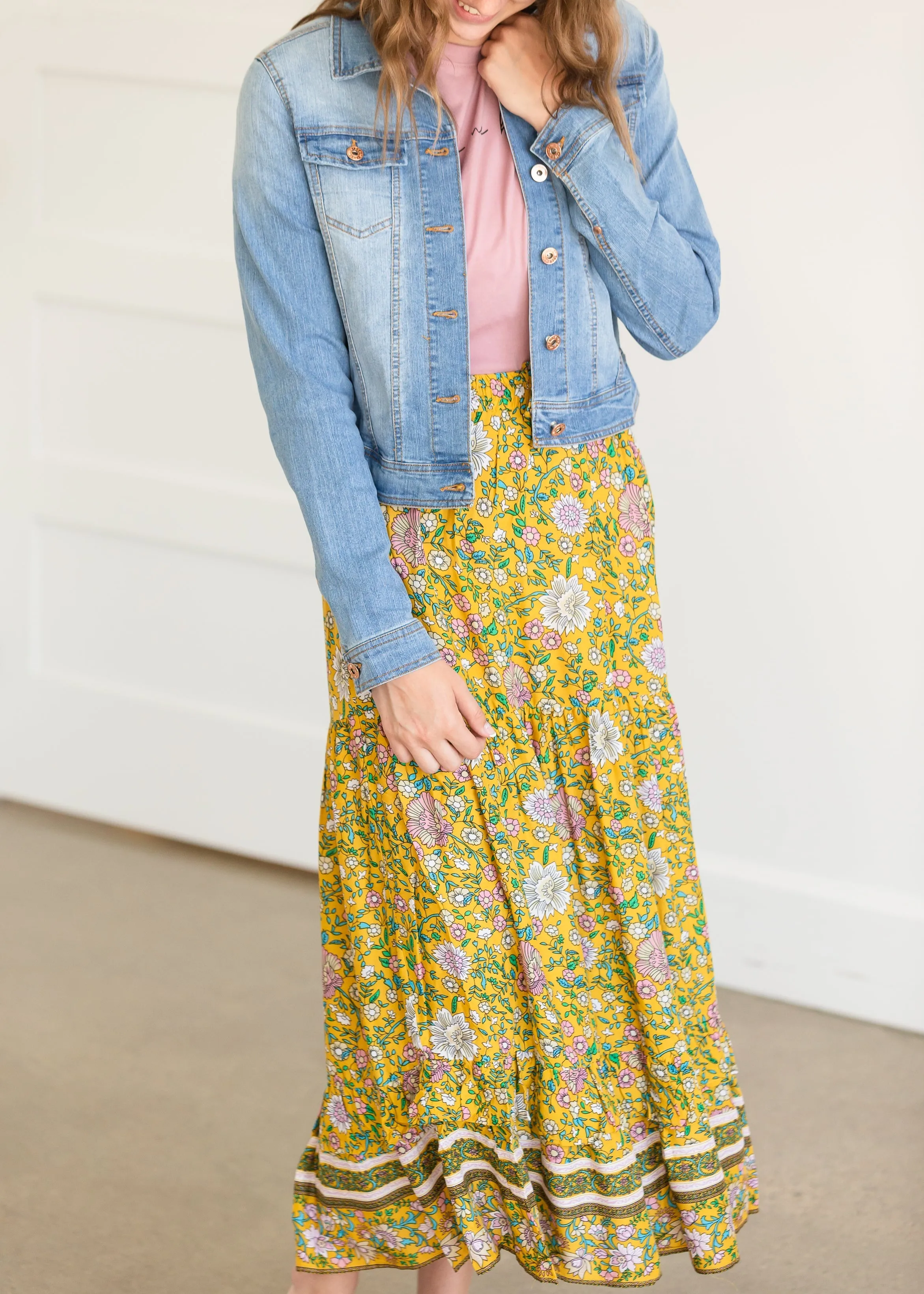 Yellow Floral Waist Tie Midi Skirt - FINAL SALE