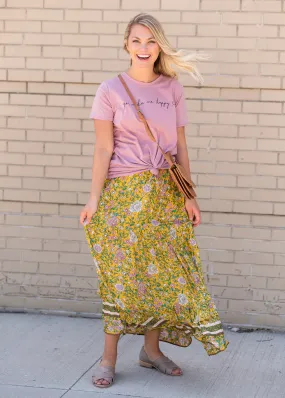 Yellow Floral Waist Tie Midi Skirt - FINAL SALE