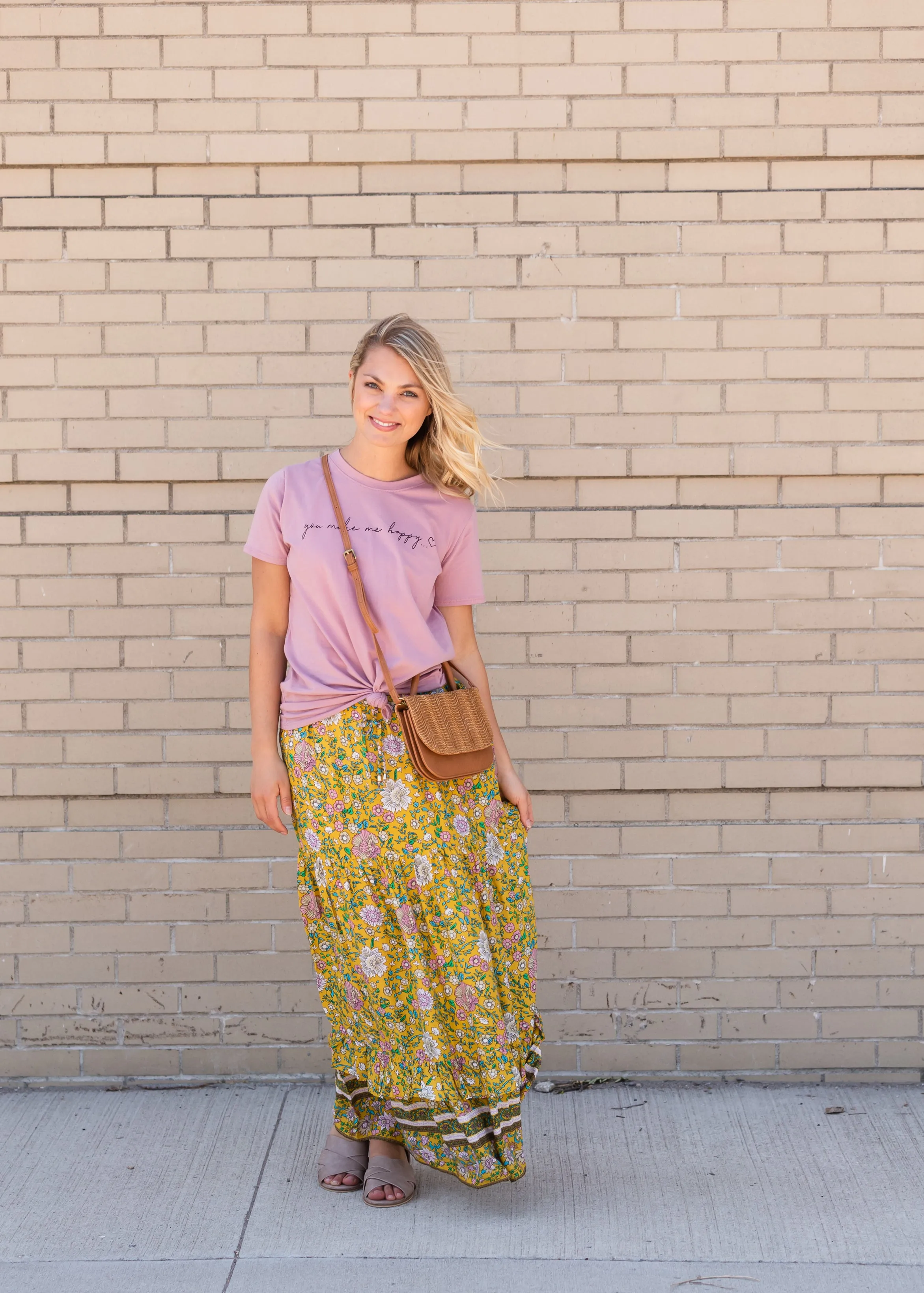 Yellow Floral Waist Tie Midi Skirt - FINAL SALE