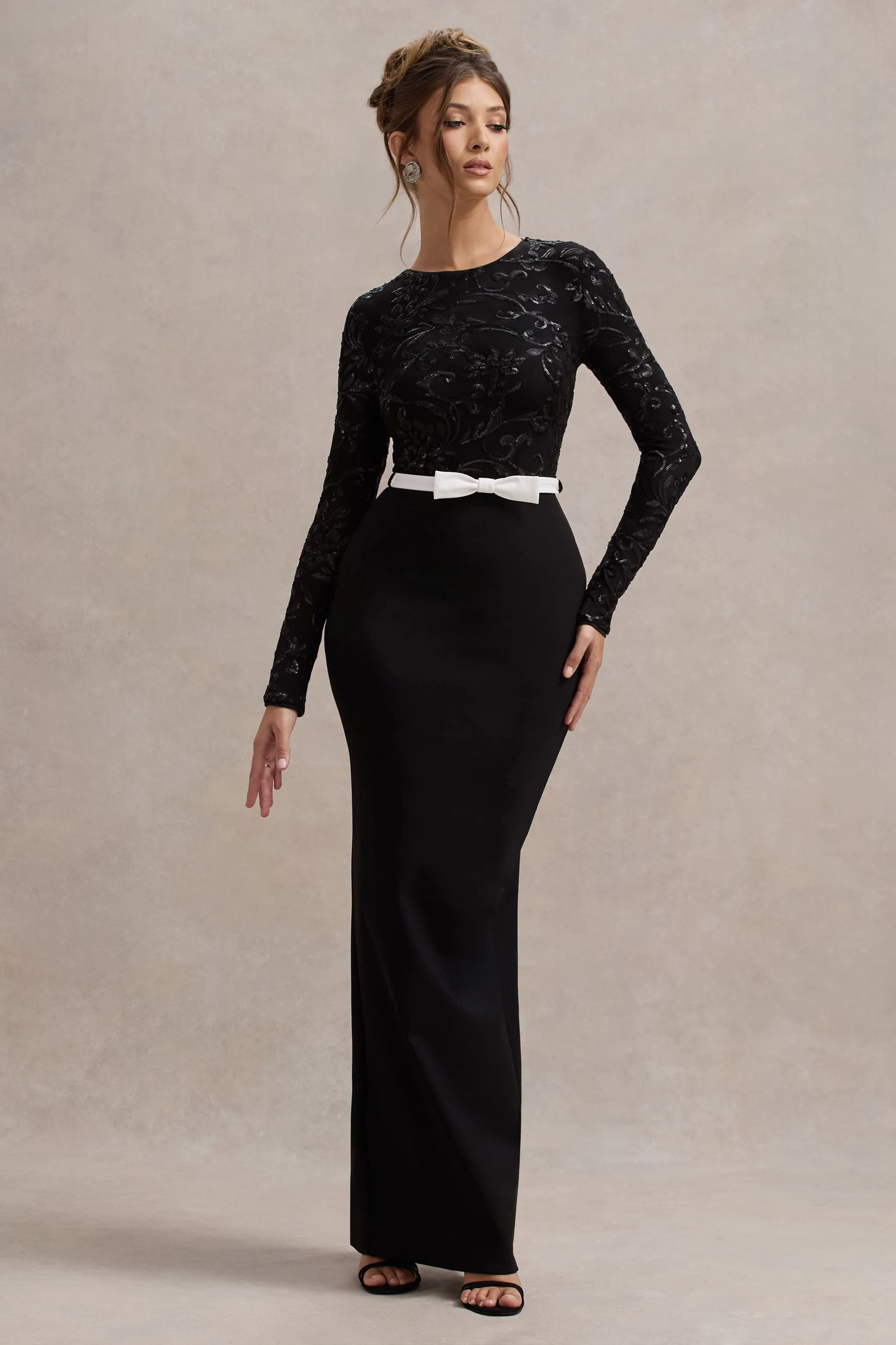 Zenith | Black Lace Long-Sleeve Maxi Dress